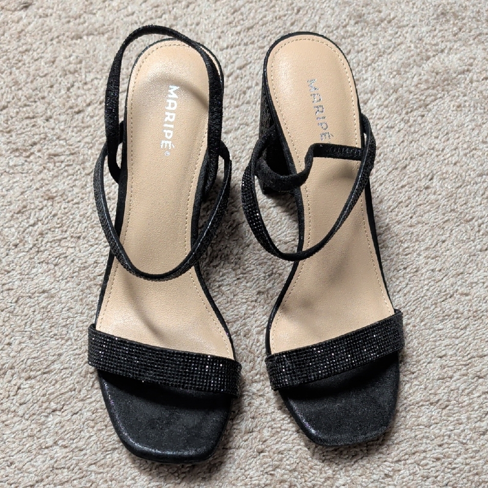 Maripe Black Beaded Slingback Heels
